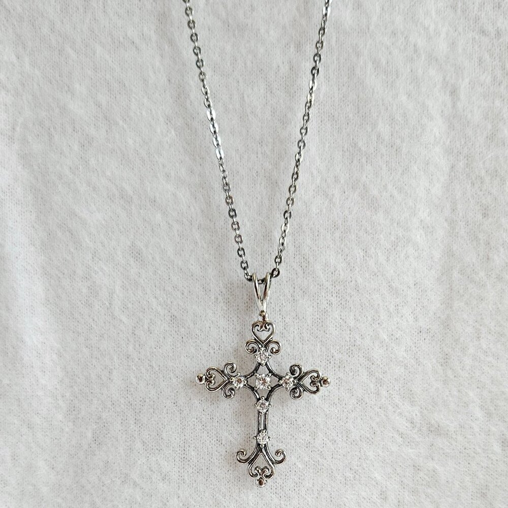 Vintage Openwork Cubic Zirconia Sterling Silver Cross